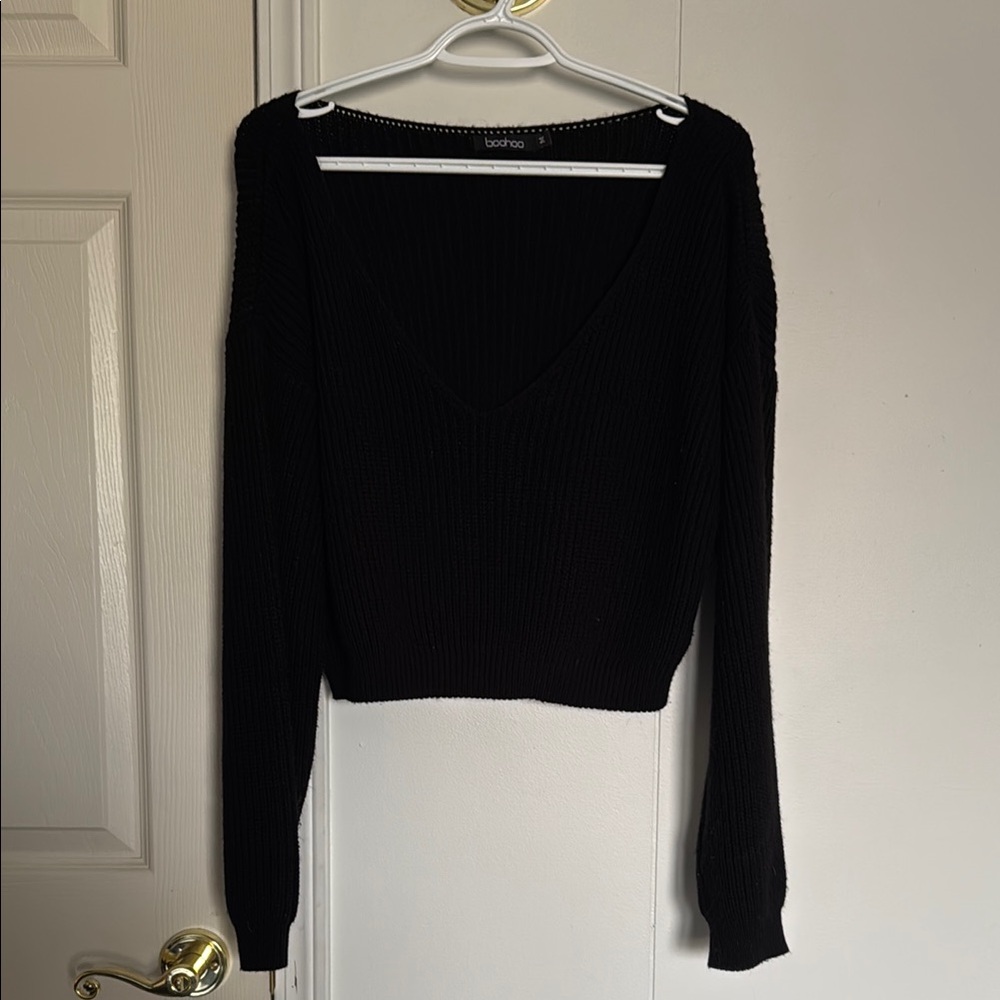 Boohoo Black V-Neck Sweater Casual Knit